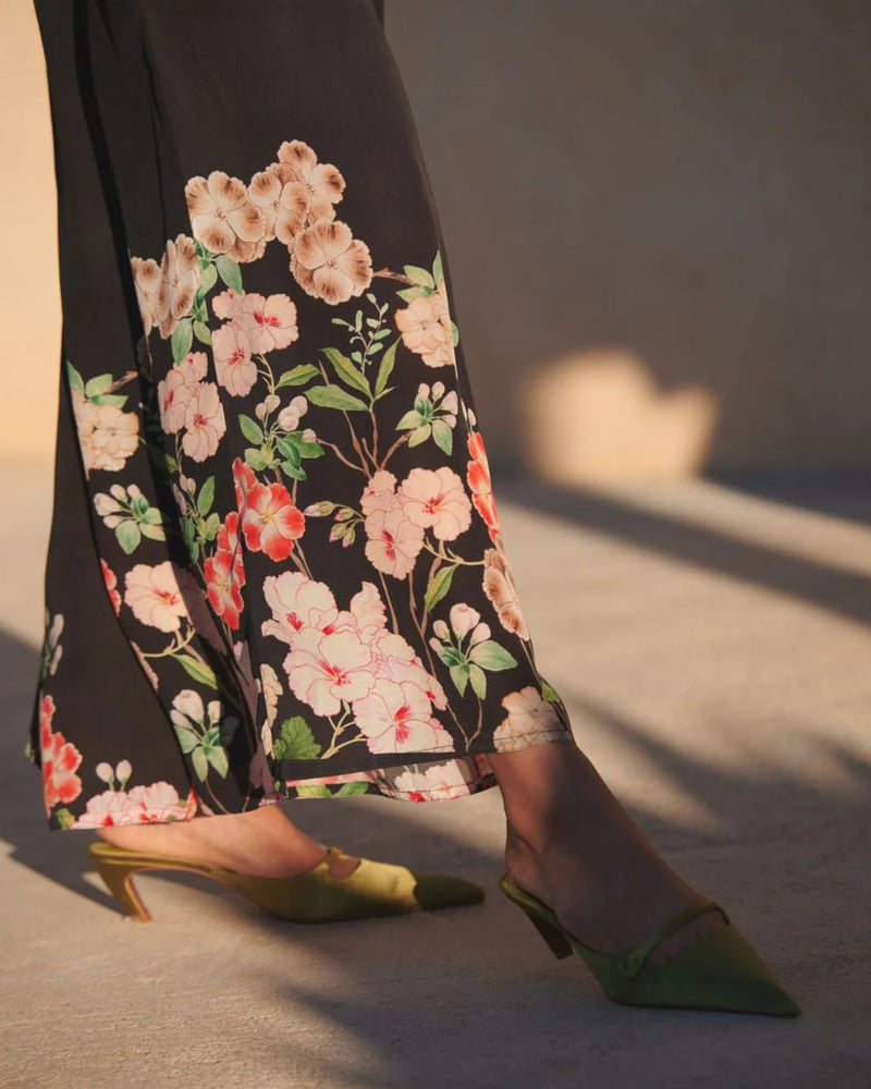 Trailing Blossom Black Palazzo Pant