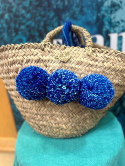 Blue Large Pom Pom Bag