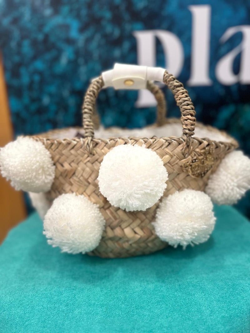 Mini White Pom Pom Bag