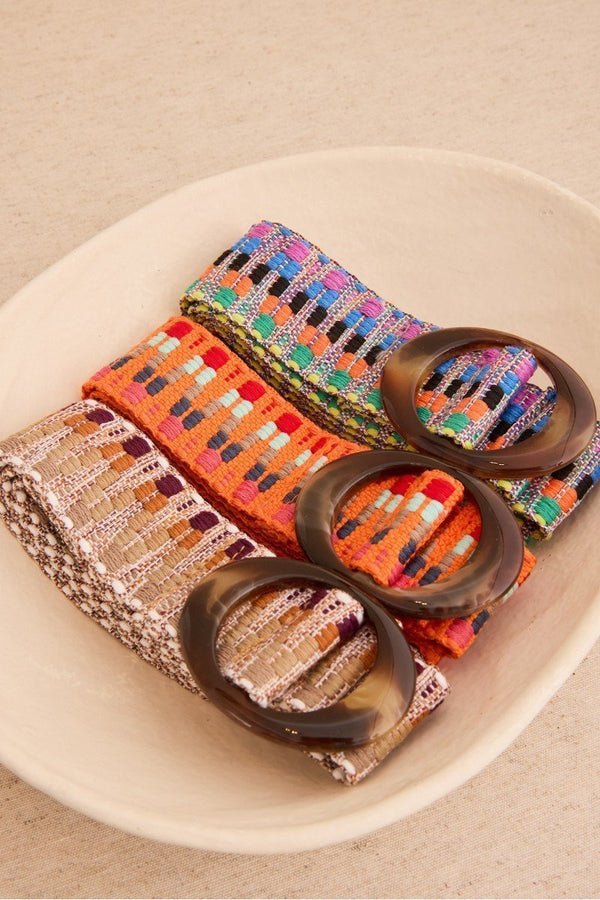 Belt with Embroidered Trim and Oval Resin Buckle