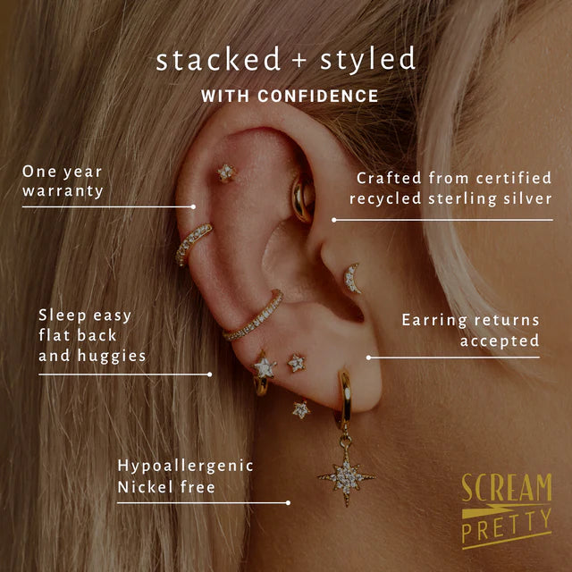 Gold Triple Claw Single Ear Cuff With Clear Stones