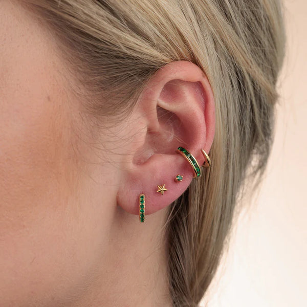 Gold Green Baguette Double Band Small Single Ear Cuff