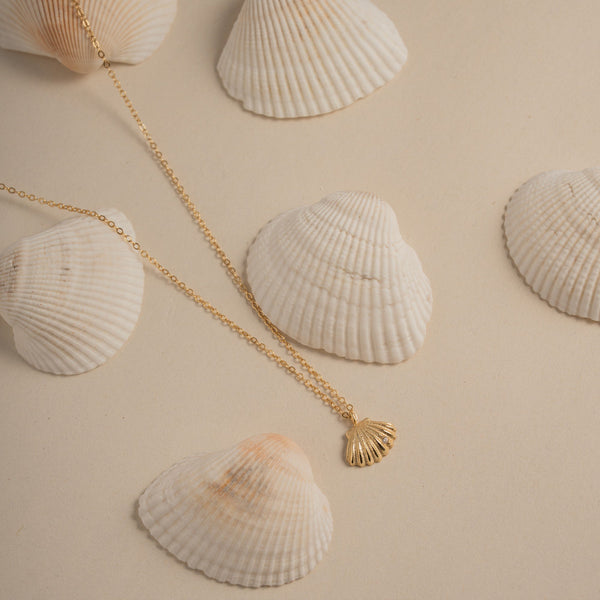 Sterling Silver Gold Vermeil Seashell CZ Necklace