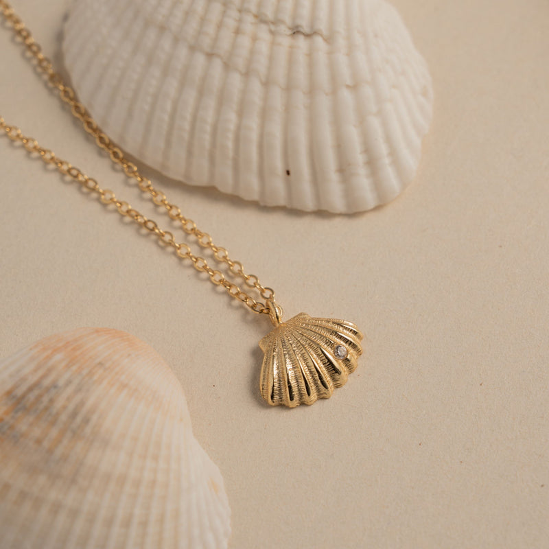 Sterling Silver Gold Vermeil Seashell CZ Necklace
