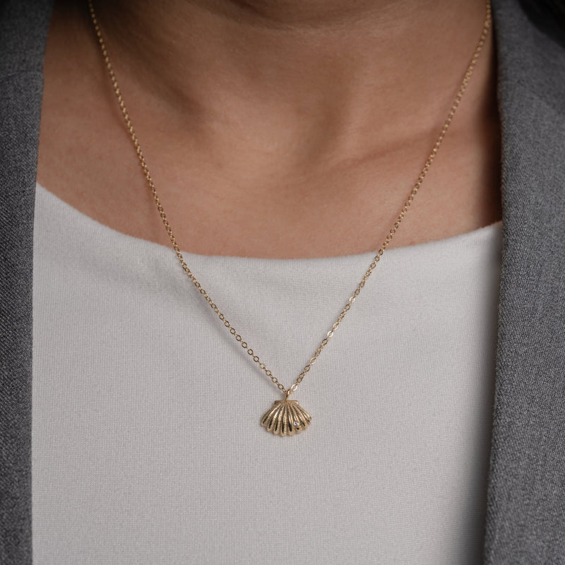 Sterling Silver Gold Vermeil Seashell CZ Necklace