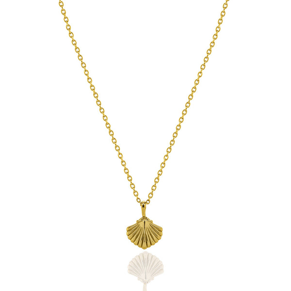 Sterling Silver Gold Vermeil CZ Engraved "Ocean Blue" Shell Locket Necklace