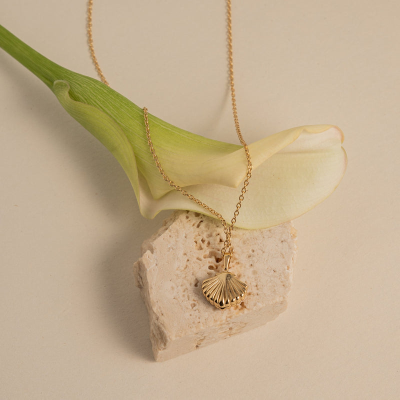 Sterling Silver Gold Vermeil CZ Engraved "Ocean Blue" Shell Locket Necklace