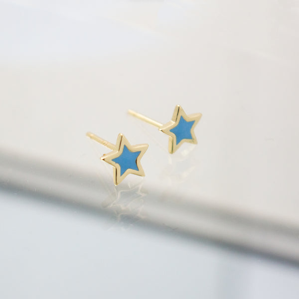 Sterling Silver Gold Vermeil Enamel Star Studs - Blue and White