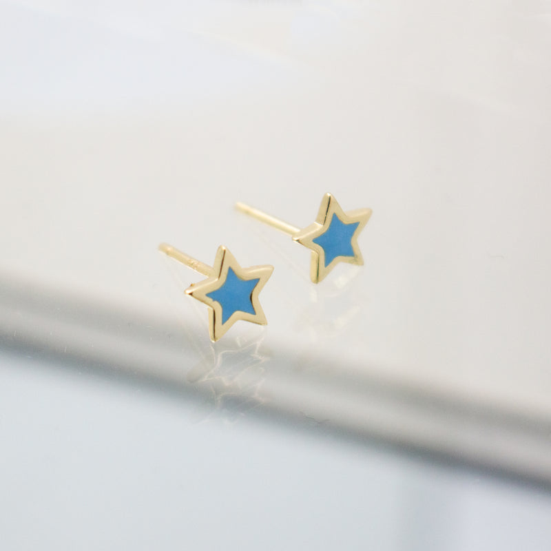 Sterling Silver Gold Vermeil Enamel Star Studs - Blue and White