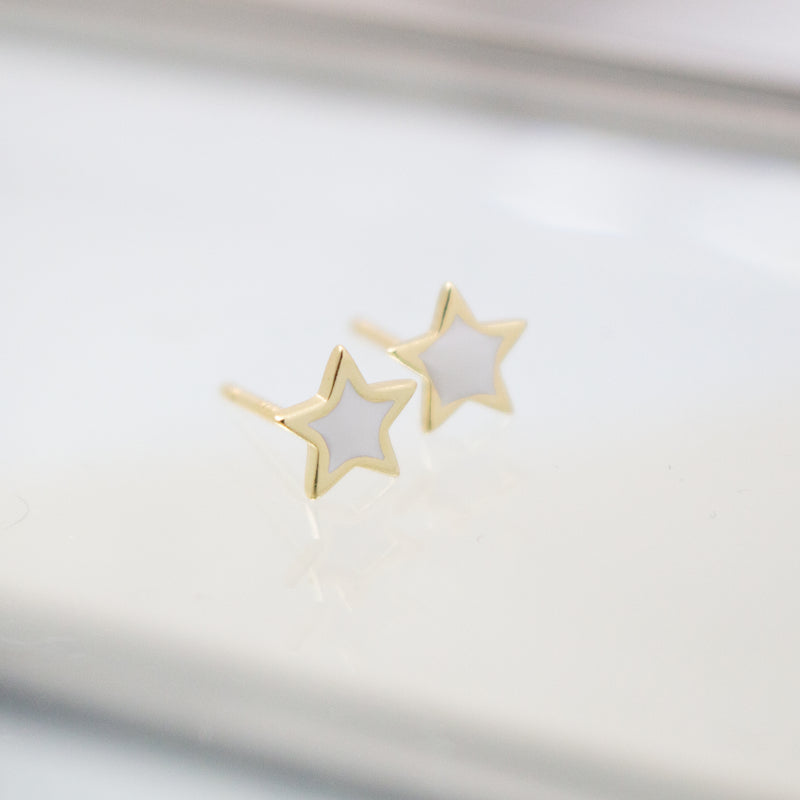Sterling Silver Gold Vermeil Enamel Star Studs - Blue and White
