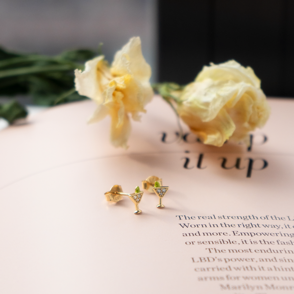 Sterling Silver Gold Vermeil CZ Lime Drop Martini Stud Earrings