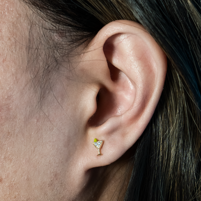 Sterling Silver Gold Vermeil CZ Lime Drop Martini Stud Earrings