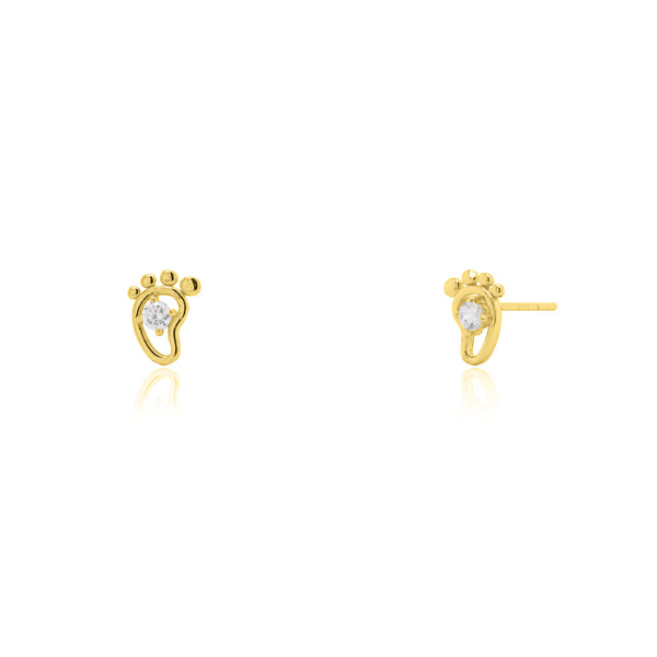 Sterling Silver Cutout CZ Baby Feet Stud Earrings