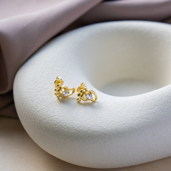 Sterling Silver Cutout CZ Baby Feet Stud Earrings