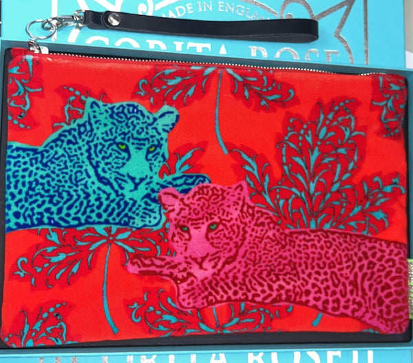 Corita Rose Large clutch - Lounge Leopard (blue & red)