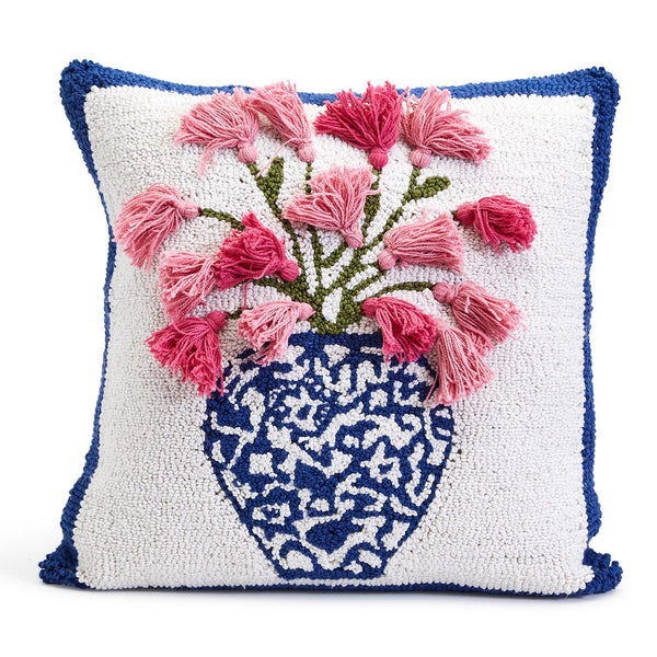 Vase Arrangement Punch Embroidery and Tassel Accents Throw Pillows