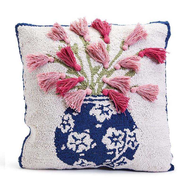 Vase Arrangement Punch Embroidery and Tassel Accents Throw Pillows
