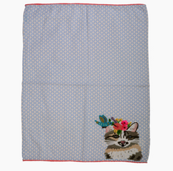 Tea Towel Embroidery Cat with Bird