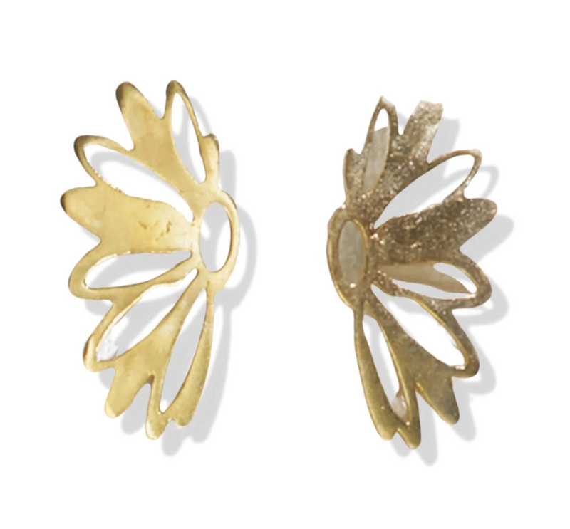 Brass Half Flower Cut Out Posts Earrings