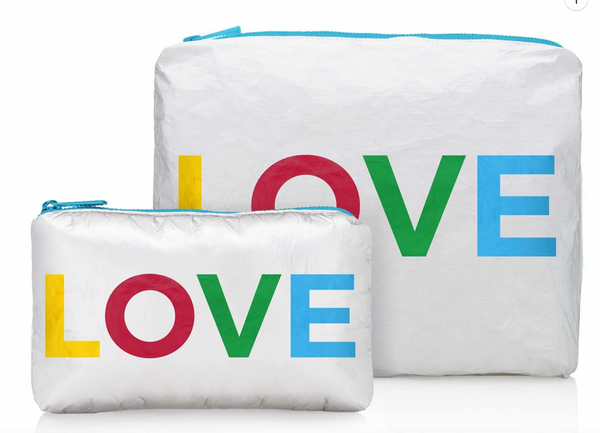 Cosmetic Bag Set - White with Rainbow "LOVE"