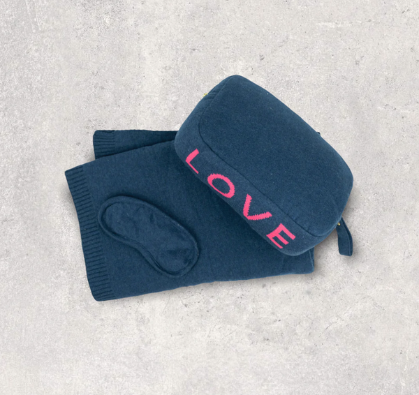 Love Neon pink/Navy Blanket with Eye Mask