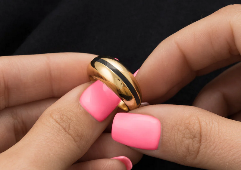 Candy Stripe Dome Black Gold Ring