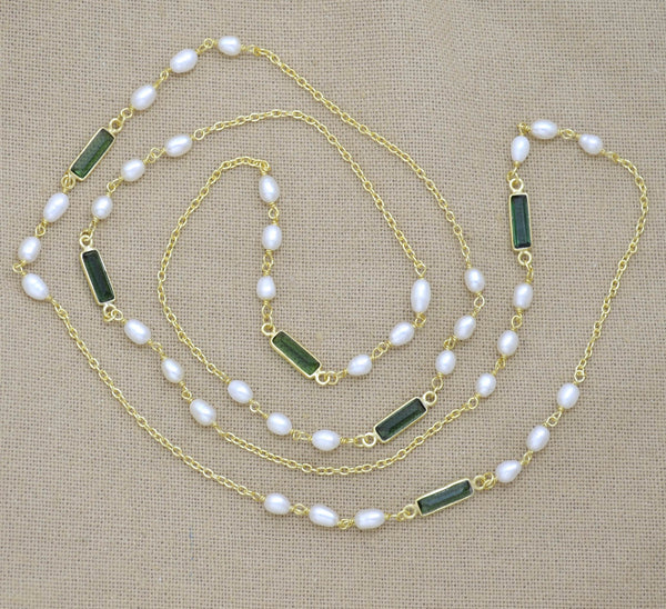 Green Tourmaline and Pearl Necklace