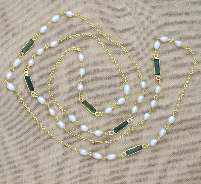 Green Tourmaline and Pearl Necklace