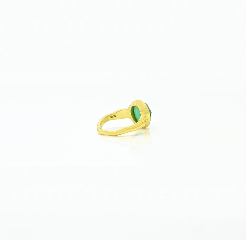 Boho Oval Ring Gold Green Onyx