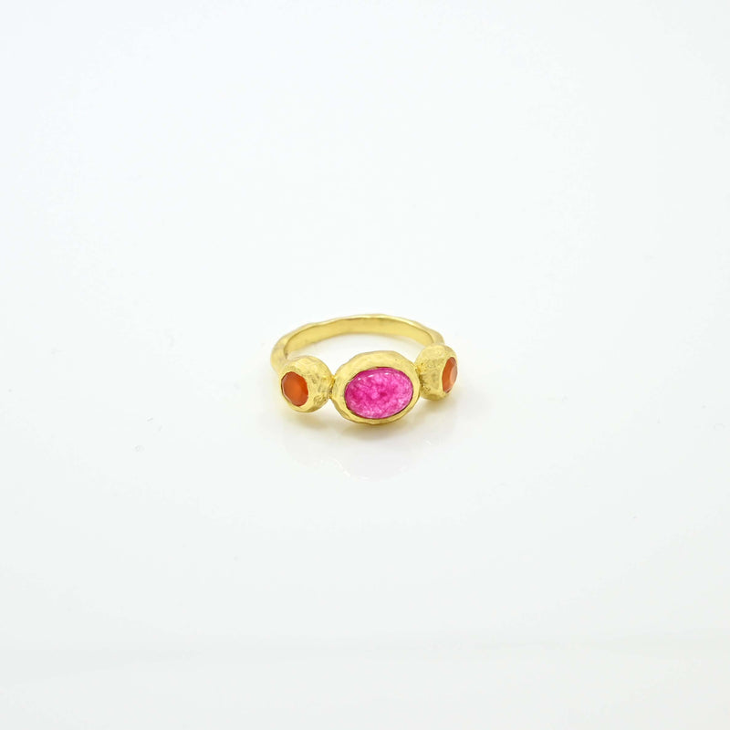 Boho Ring Gold Pink Jade
