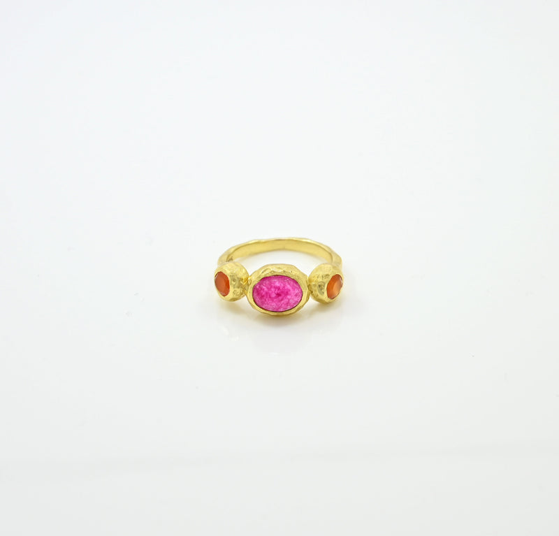 Boho Ring Gold Pink Jade